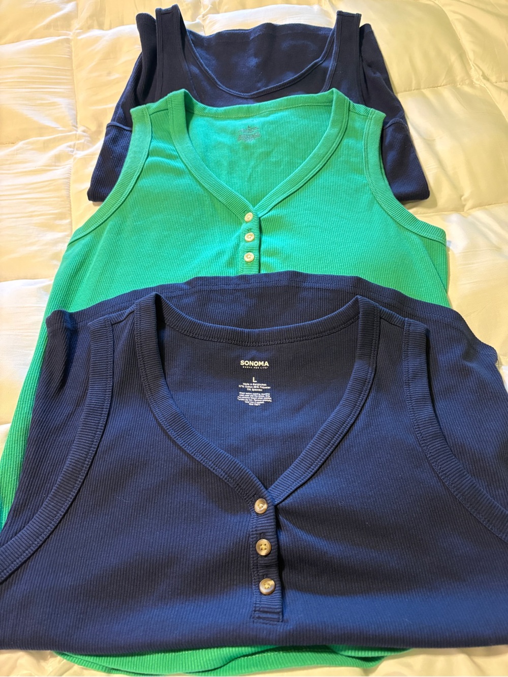 Sonoma Ribbed Henley Tank Top - Navy and Green
